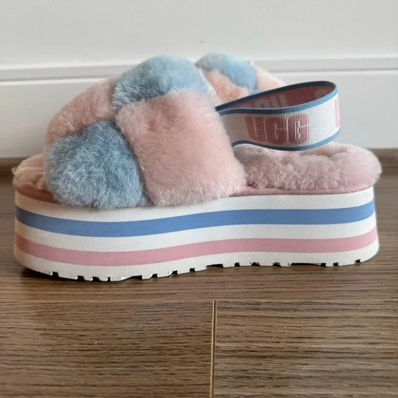 Ugg Disco Checkered platform slides Pink/Blue/White - Picture 7 of 16